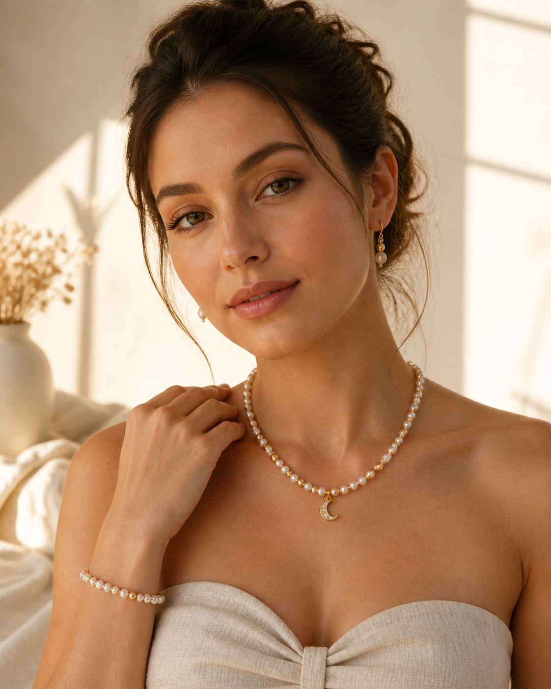 PERLENA Ivory Gold Schmuckset an einem Model